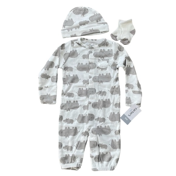 Carters One piece Matching Hippo Set - Picture 9 of 9